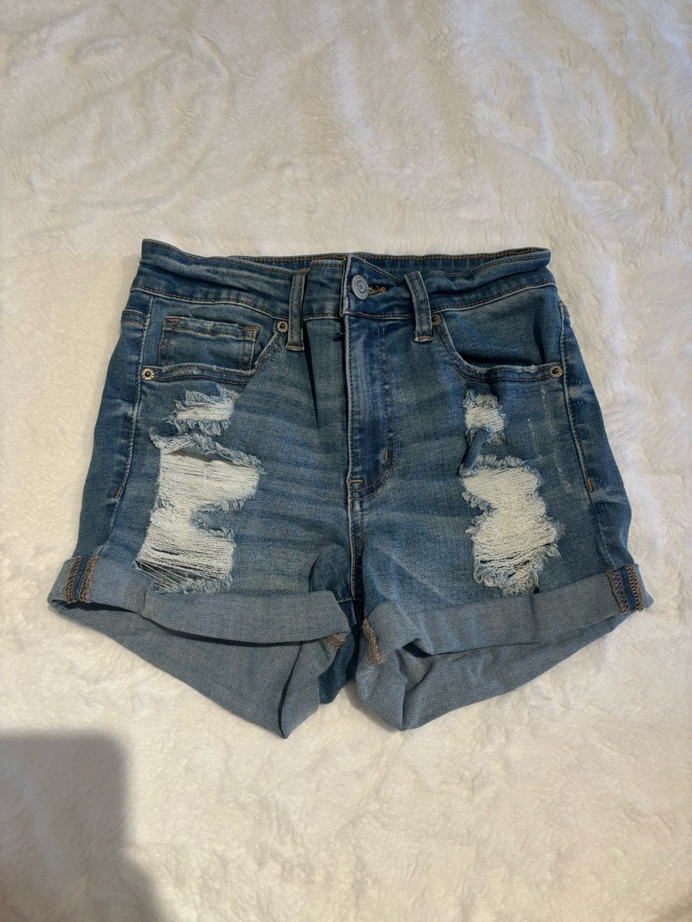 Classic Distressed Denim Shorts - Blue